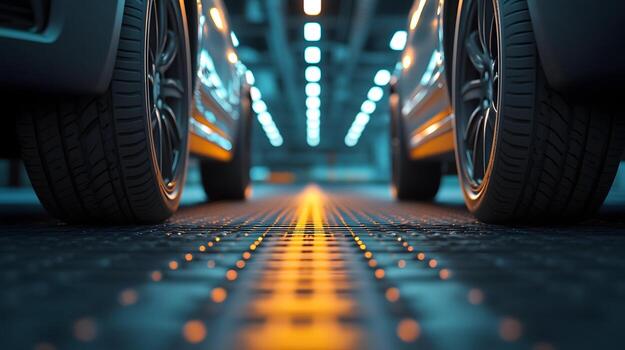 Precision Tire Alignment in a Professional Automotive Garage photo