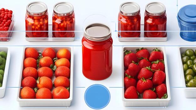 Infographic Illustrating the Comprehensive Fruit Canning Process from Harvest to Distribution photo