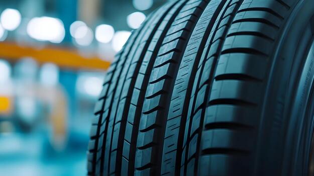 Close-up of a Car Tire on a Balancing Machine Highlighting Smooth and Driving photo