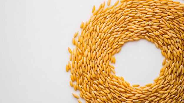 Spiral of Golden Rice Grains Creating Abstract Pattern photo