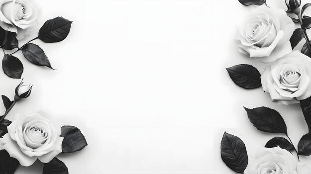 Delicate Rose Sketch Art in Black and White on Blank Canvas Background photo