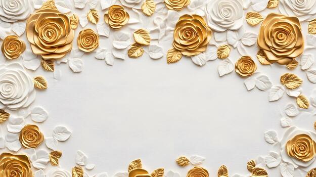 Elegant Embossed Golden Rose Patterns on a Luxurious White Backdrop photo