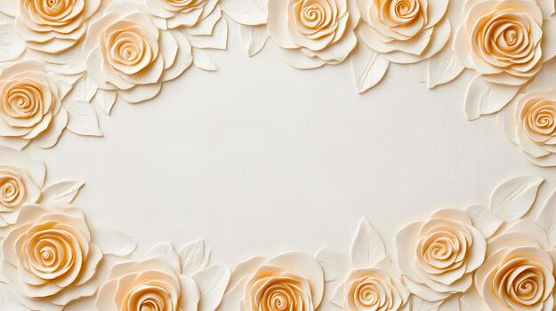Elegant Embossed Golden Rose Patterns on White Background with Clear Center photo