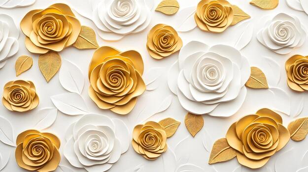 Elegant Golden Rose Patterns on Subtle White Backdrop for Text Overlay photo
