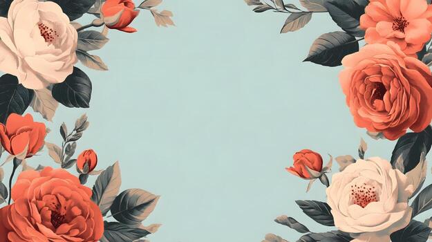 Rose Wreath Framing a Soft Mint Background with Customizable Empty Center photo