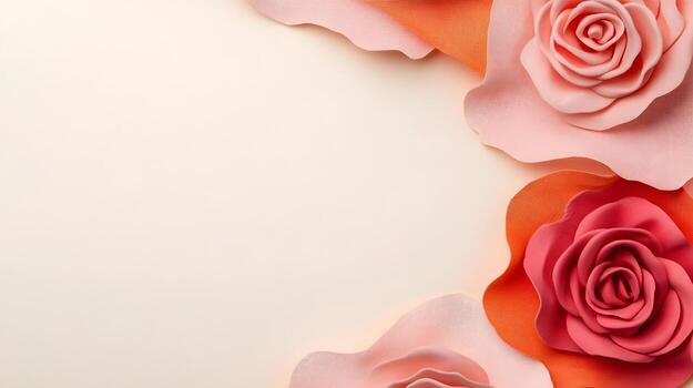 Abstract Gradient Roses Framing Soft Cream Background with Creative Bright Floral Shapes photo