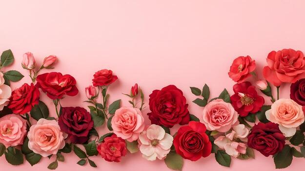 Vibrant Red and Pink Roses Arranged in Floral Header Layout photo