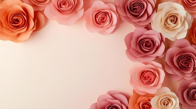 Vibrant Abstract Rose Blooms Framing Soft Cream Background photo