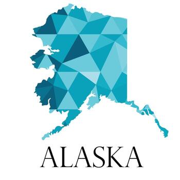 Alaska State Map with Blue Polygonal Low-Poly Texture and Outline vector