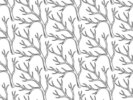 Seamless pattern with winter tree branches. Hand drawn doodle lineart outline background. vector