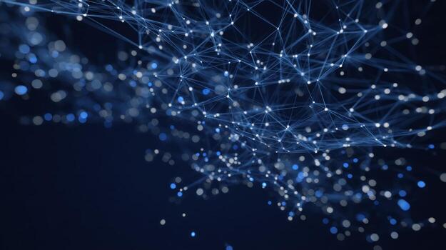 Intricate neural network web with glowing nodes. Neural network photo