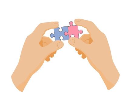 Teamwork concept. Team connecting puzzle. Symbol of Cooperation, partnership. Business strategy metaphor. Working together. Puzzle hold in hands businessman vector