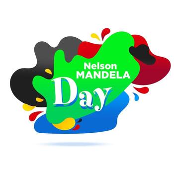 Abstract Nelson Mandela Day text design with colorful fluid shapes and splashes in a dynamic composition vector