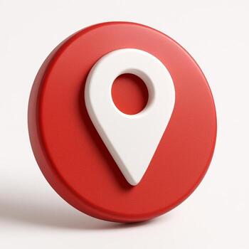 red circle with white location pin icon on a clean white background. photo