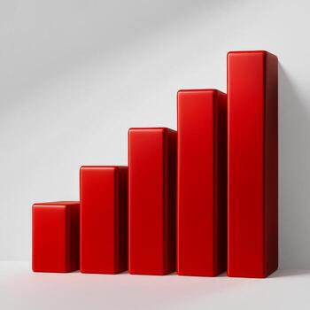 Ascending red bars indicating strong signal, growth, and progress. photo