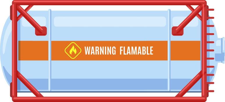 Tank container transporting flammable liquid with warning sign vector