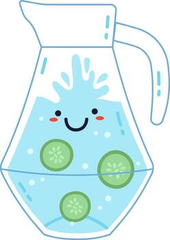 Smiling water pitcher hydrating with cucumber slices vector