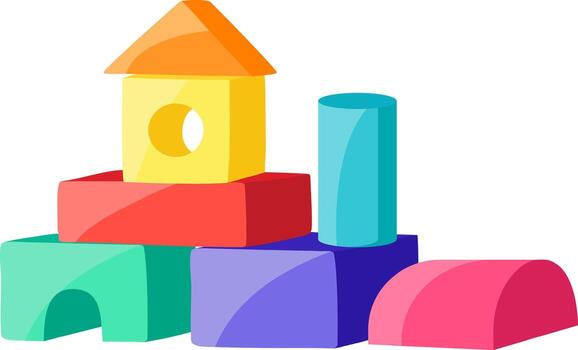 Colorful toy building blocks creating a small house vector