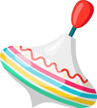 Spinning toy top with colorful stripes creating fun vector
