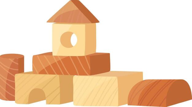 Wooden building blocks creating a small house structure vector