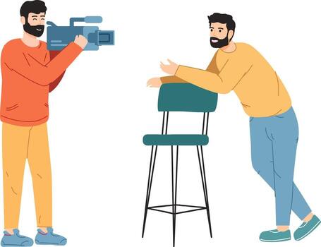 Cameraman filming interview with man talking vector