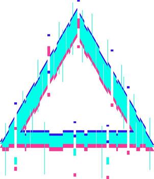 Triangle shape with glitching pixel art effect vector
