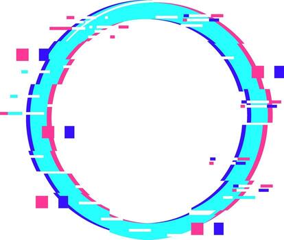 Glitch circle abstract digital distortion frame effect vector