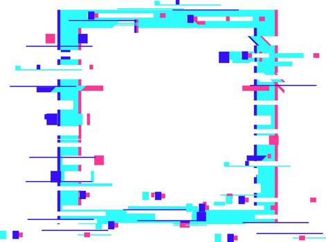 Glitch art square frame with digital distortion effect vector