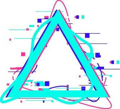 Glitch art triangle with digital distortion and chaos vector