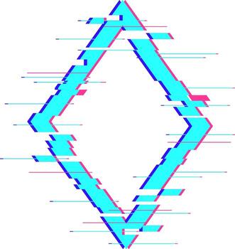 Glitch rhombus frame displaying digital art distortion vector