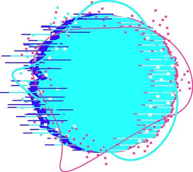 Glitching turquoise circle abstract background with digital distortion vector