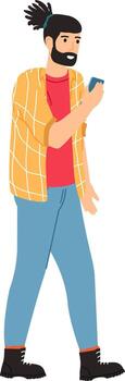 Man walking and texting on a mobile phone vector