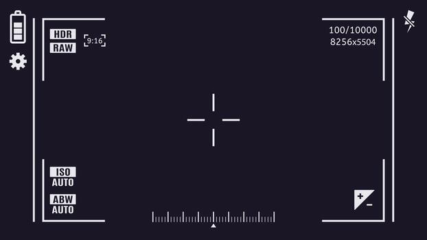Camera viewfinder display showing photography capture settings vector