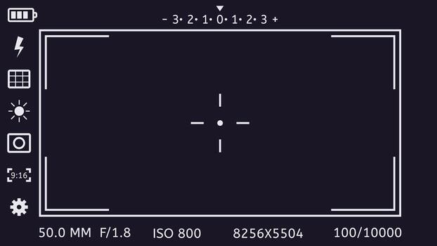 Camera viewfinder interface showing setting overlay technology vector