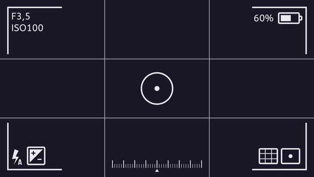 Camera viewfinder interface with settings and rule of thirds vector