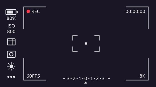 Camera recording screen interface with settings and target vector