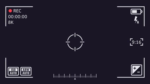 Camera recording viewfinder screen interface with 8K resolution vector