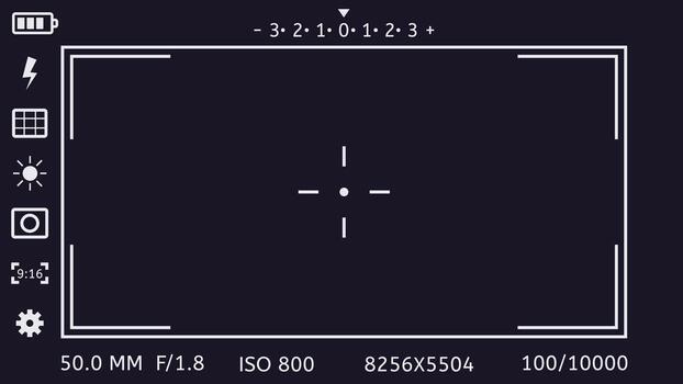 Camera viewfinder overlay interface on dark background vector