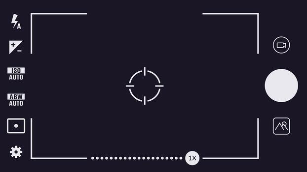 Camera screen viewfinder interface with target focus vector