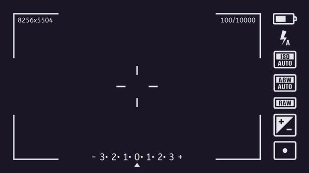Camera viewfinder display showing focus and settings interface vector