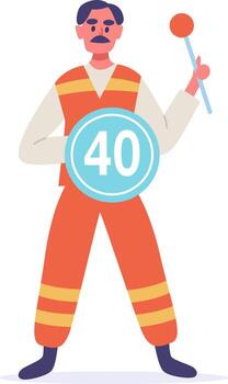 Man in jumpsuit holding number 40 sign and pointer vector