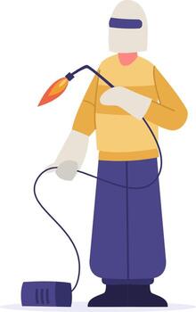 Welder in protection mask using welding torch vector