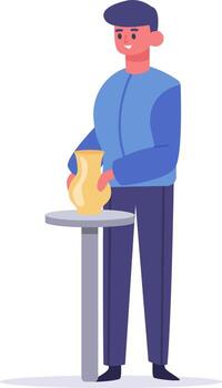 Man creating a ceramic vase, enjoying hobby and art vector