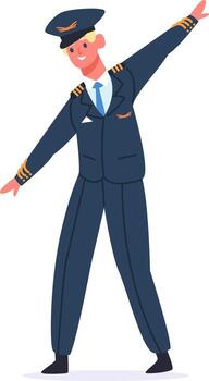 Smiling pilot man wearing uniform with captain hat vector