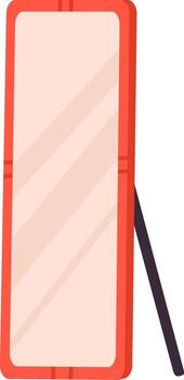 Full length standing mirror with red frame vector