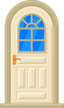 Closed arched door with transom window illustration vector