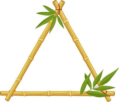 Bamboo sticks creating triangle frame with leaves vector