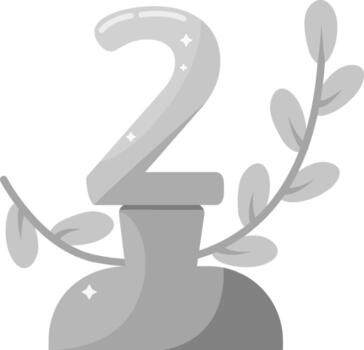 Silver number 2 trophy with laurel leaf branch vector