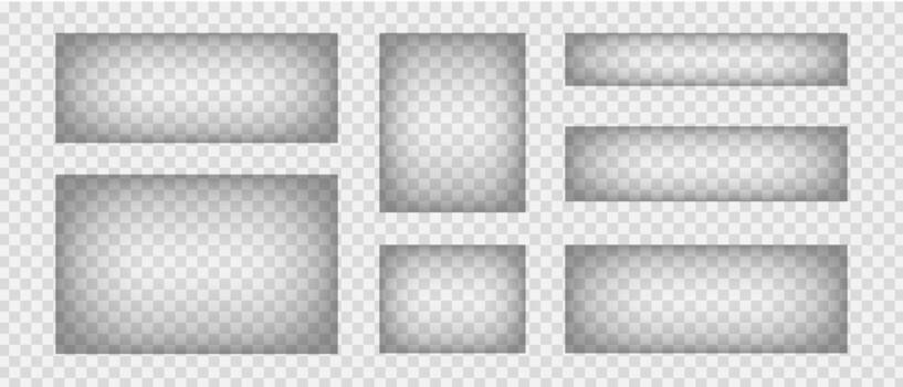 conjunto de transparente oscuridad de diferente formas, realista sombra desde diferente anglos y posiciones, conjunto que cae ligero reflexión marco vector