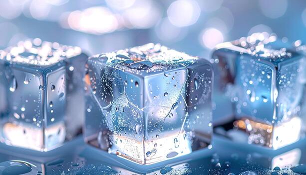 Close-up view of several ice cubes, glistening with water droplets, creating a captivating and refreshing visual. photo